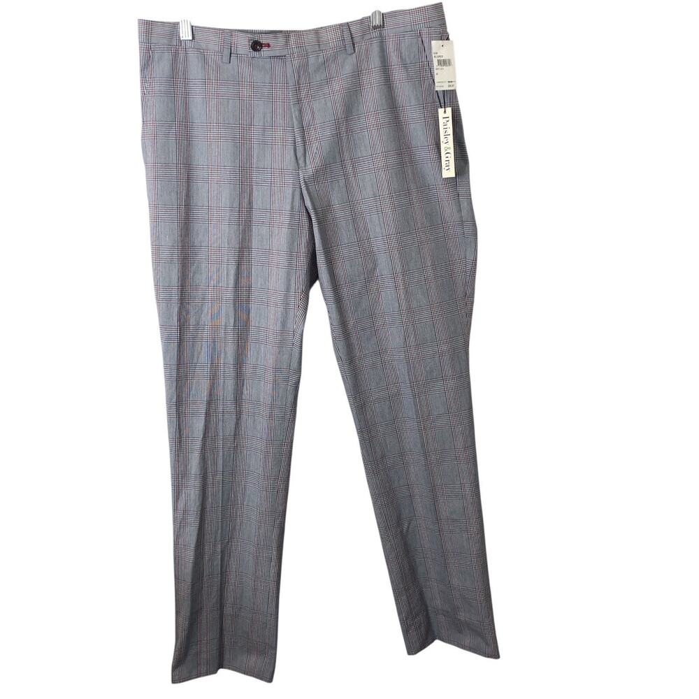 Paisley & Gray NWT Men's Blue/Red Slim Fit Flat Front Plaid Dress Pants 34X32